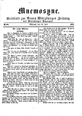 Mnemosyne (Neue Würzburger Zeitung) Mittwoch 24. Juni 1874