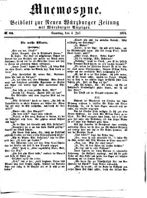 Mnemosyne (Neue Würzburger Zeitung) Samstag 4. Juli 1874