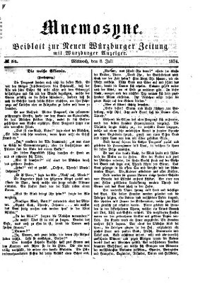 Mnemosyne (Neue Würzburger Zeitung) Mittwoch 8. Juli 1874