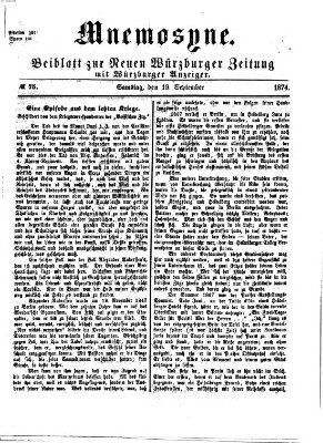 Mnemosyne (Neue Würzburger Zeitung) Samstag 19. September 1874