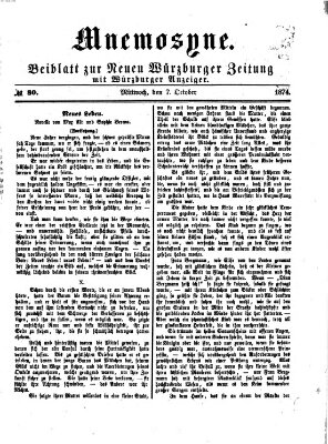 Mnemosyne (Neue Würzburger Zeitung) Mittwoch 7. Oktober 1874