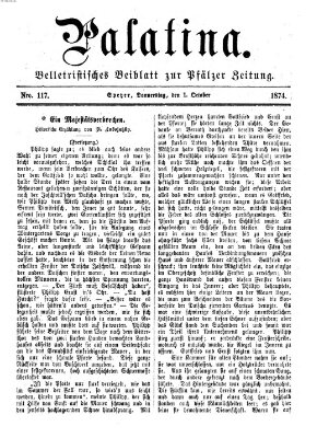 Palatina (Pfälzer Zeitung) Donnerstag 1. Oktober 1874