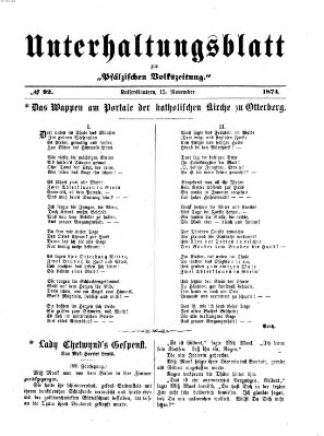 Unterhaltungsblatt zur Pfälzischen Volkszeitung (Pfälzische Volkszeitung) Sonntag 15. November 1874
