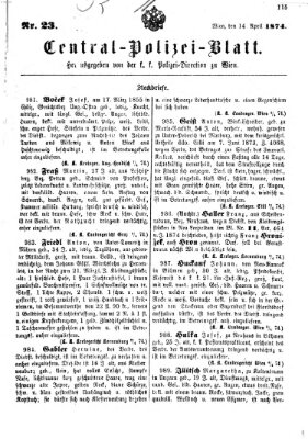 Zentralpolizeiblatt Dienstag 14. April 1874