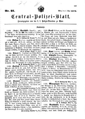 Zentralpolizeiblatt Freitag 1. Mai 1874