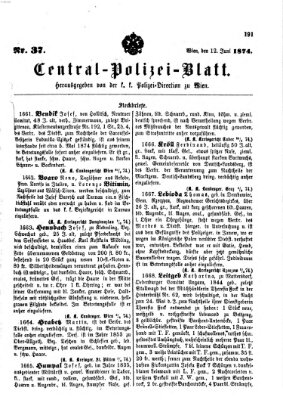 Zentralpolizeiblatt Freitag 12. Juni 1874