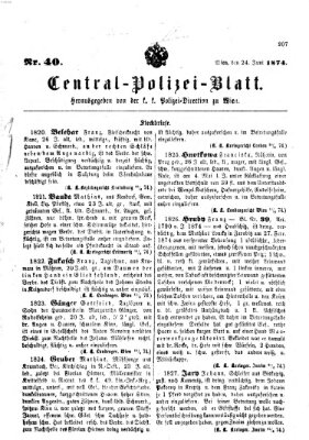 Zentralpolizeiblatt Mittwoch 24. Juni 1874