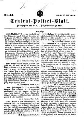 Zentralpolizeiblatt Samstag 27. Juni 1874