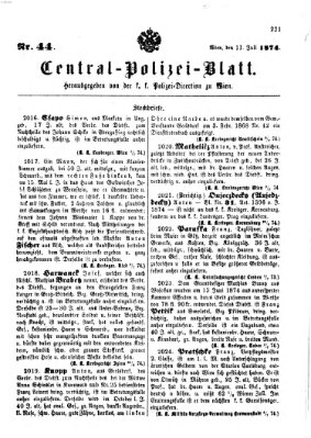 Zentralpolizeiblatt Samstag 11. Juli 1874