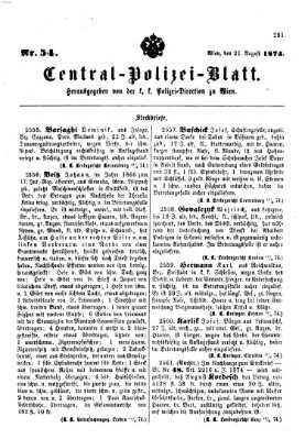 Zentralpolizeiblatt Freitag 21. August 1874