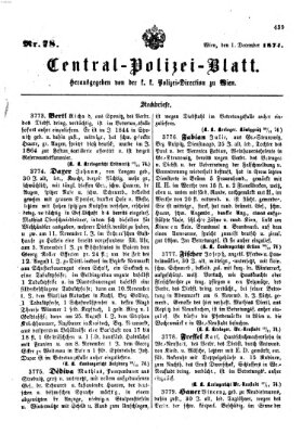 Zentralpolizeiblatt Dienstag 1. Dezember 1874
