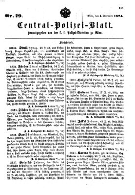 Zentralpolizeiblatt Freitag 4. Dezember 1874