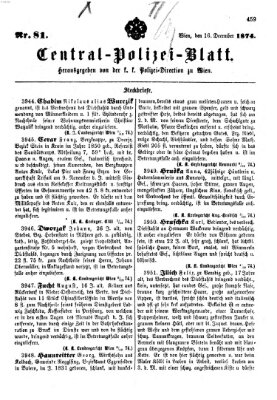 Zentralpolizeiblatt Mittwoch 16. Dezember 1874