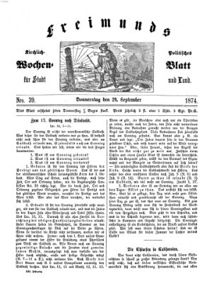 Freimund's kirchlich-politisches Wochenblatt für Stadt und Land Donnerstag 24. September 1874