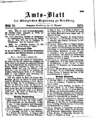 Amtsblatt für den Regierungsbezirk Arnsberg Samstag 12. Dezember 1874
