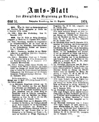 Amtsblatt für den Regierungsbezirk Arnsberg Samstag 19. Dezember 1874