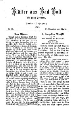 Blätter aus Bad Boll für seine Freunde Samstag 28. November 1874