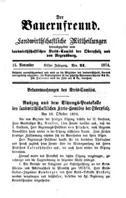 Der Bauernfreund Sonntag 15. November 1874