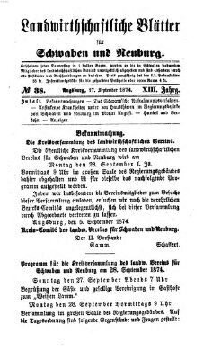 Landwirtschaftliche Blätter für Schwaben und Neuburg Donnerstag 17. September 1874