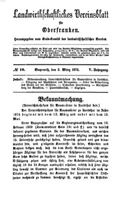 Landwirthschaftliches Vereinsblatt für Oberfranken Donnerstag 5. März 1874