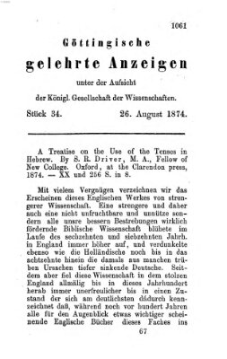 Göttingische gelehrte Anzeigen (Göttingische Zeitungen von gelehrten Sachen) Mittwoch 26. August 1874