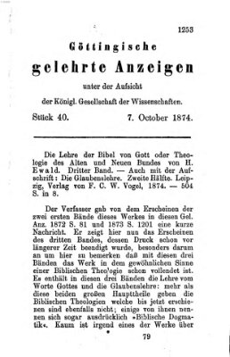 Göttingische gelehrte Anzeigen (Göttingische Zeitungen von gelehrten Sachen) Mittwoch 7. Oktober 1874