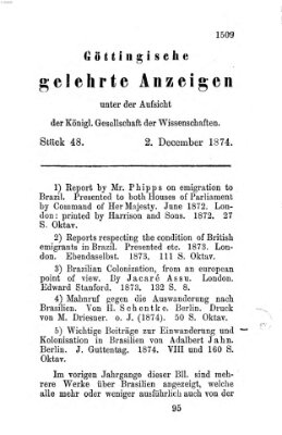 Göttingische gelehrte Anzeigen (Göttingische Zeitungen von gelehrten Sachen) Mittwoch 2. Dezember 1874