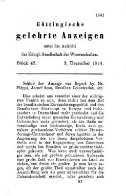Göttingische gelehrte Anzeigen (Göttingische Zeitungen von gelehrten Sachen) Mittwoch 9. Dezember 1874