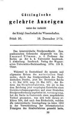 Göttingische gelehrte Anzeigen (Göttingische Zeitungen von gelehrten Sachen) Mittwoch 16. Dezember 1874