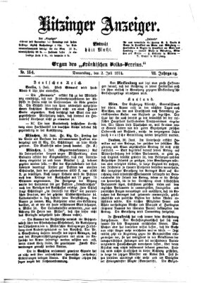 Kitzinger Anzeiger Donnerstag 2. Juli 1874