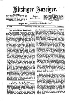 Kitzinger Anzeiger Donnerstag 23. Juli 1874