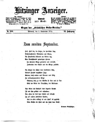 Kitzinger Anzeiger Mittwoch 2. September 1874