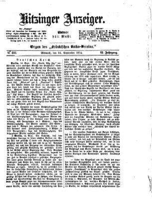 Kitzinger Anzeiger Mittwoch 16. September 1874