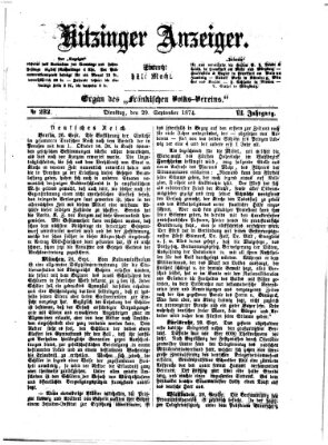 Kitzinger Anzeiger Dienstag 29. September 1874