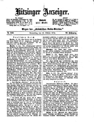 Kitzinger Anzeiger Donnerstag 15. Oktober 1874