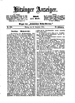 Kitzinger Anzeiger Montag 30. November 1874