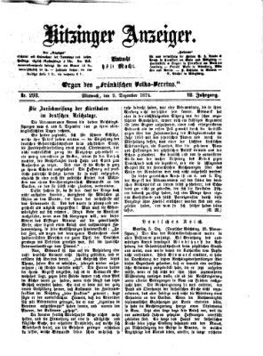 Kitzinger Anzeiger Mittwoch 9. Dezember 1874