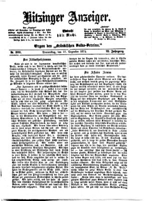 Kitzinger Anzeiger Donnerstag 17. Dezember 1874