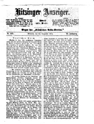 Kitzinger Anzeiger Mittwoch 23. Dezember 1874