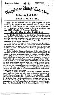Augsburger neueste Nachrichten Mittwoch 29. April 1874
