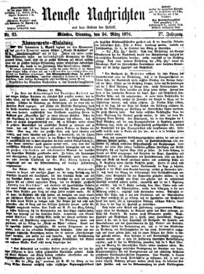 Neueste Nachrichten aus dem Gebiete der Politik Dienstag 24. März 1874