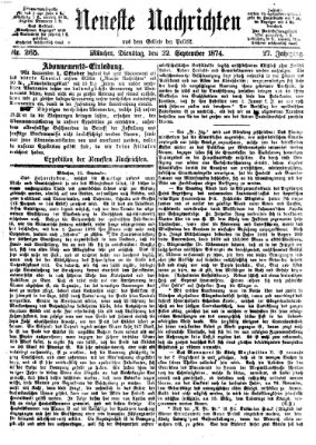 Neueste Nachrichten aus dem Gebiete der Politik (Münchner neueste Nachrichten) Dienstag 22. September 1874