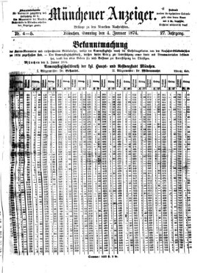 Münchener Anzeiger (Münchner neueste Nachrichten) Sonntag 4. Januar 1874