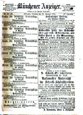 Münchener Anzeiger (Münchner neueste Nachrichten) Sonntag 25. Januar 1874