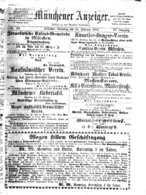 Münchener Anzeiger (Münchner neueste Nachrichten) Dienstag 24. Februar 1874