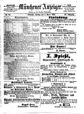 Münchener Anzeiger (Münchner neueste Nachrichten) Freitag 3. April 1874