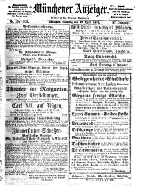 Münchener Anzeiger (Münchner neueste Nachrichten) Sonntag 12. April 1874