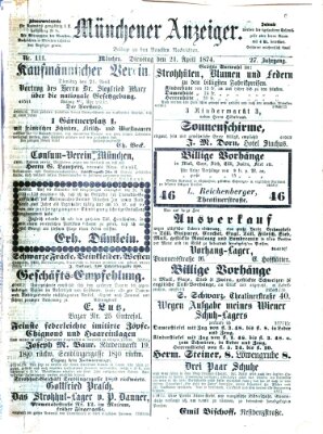 Münchener Anzeiger (Neueste Nachrichten aus dem Gebiete der Politik) Dienstag 21. April 1874