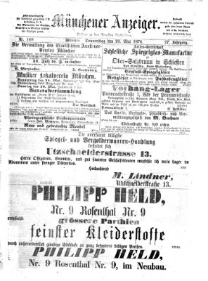Münchener Anzeiger (Münchner neueste Nachrichten) Donnerstag 28. Mai 1874