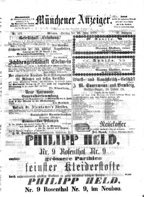 Münchener Anzeiger (Münchner neueste Nachrichten) Freitag 26. Juni 1874